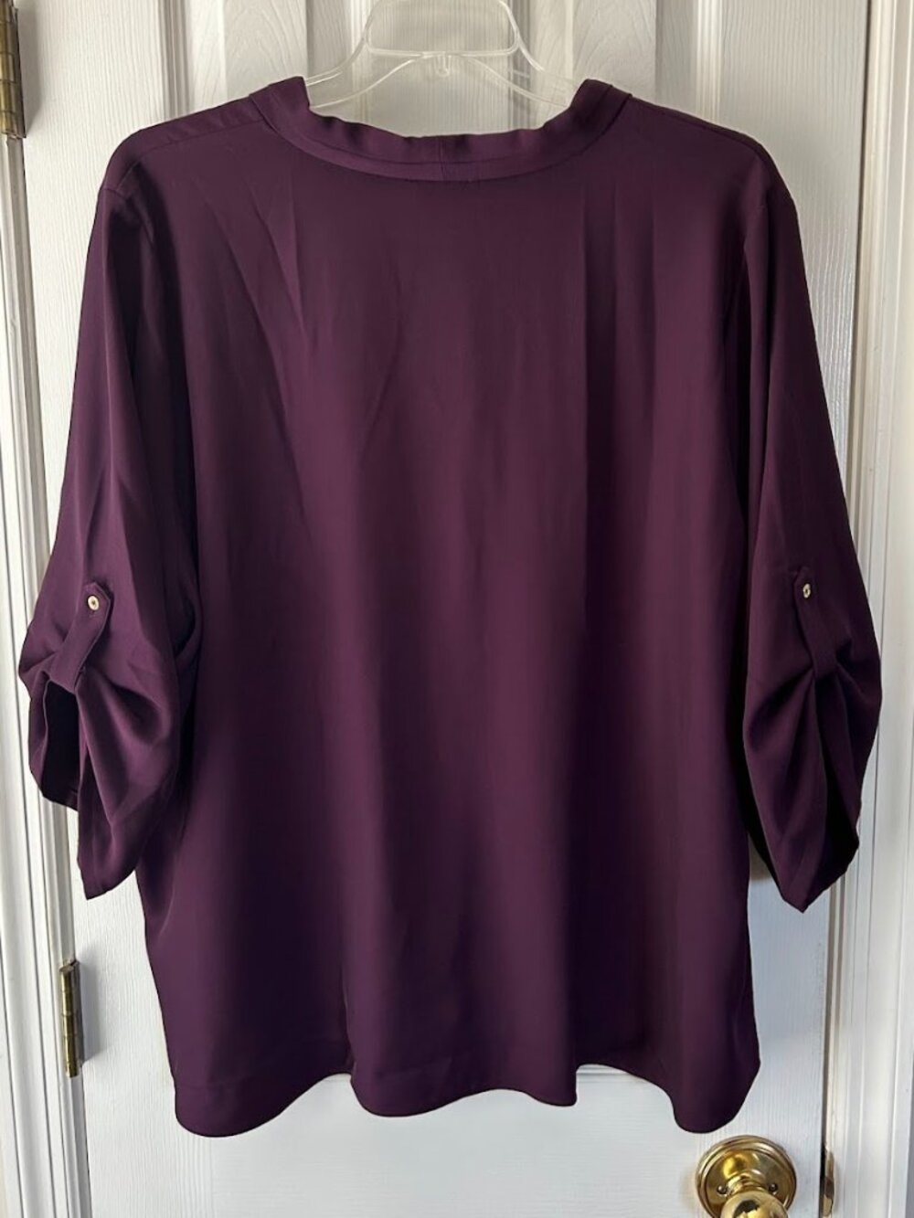 NWT Calvin Klein Modern Essentials Blouse 3X Burgundy Plum Wine Roll Tab Sleeve - Picture 4 of 5